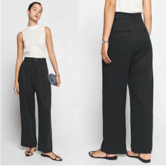 Reformation Mason Black Tencel Pleated Wide Leg Pants Womens Size 6 - Picture 3 of 11